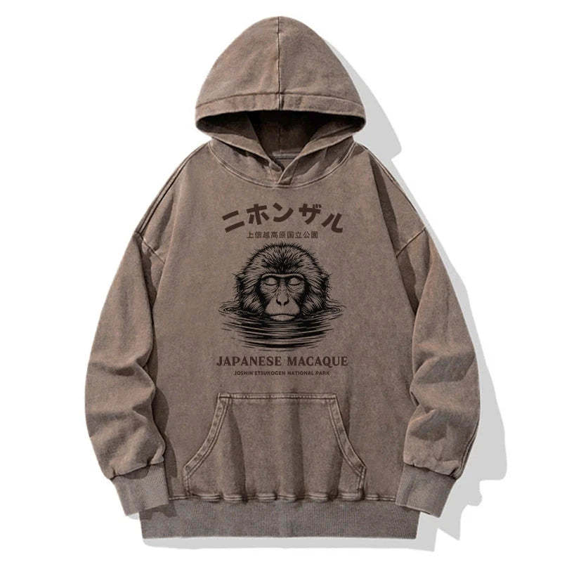 Tokyo-Tiger The Macaque Monkey In The Bath Japanese Washed Hoodie