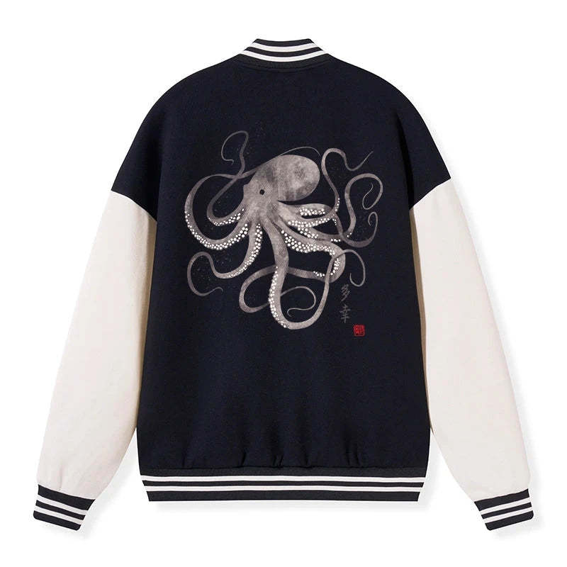 Tokyo-Tiger Octopus Japanese Calligraphy Embroidery Varsity Jacket Sale