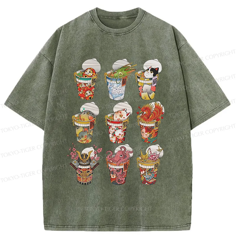 Tokyo-Tiger Various Types Of Ramen Washed T-Shirt