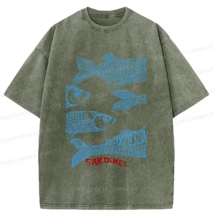 Tokyo-Tiger Sardine Woodcut Washed T-Shirt