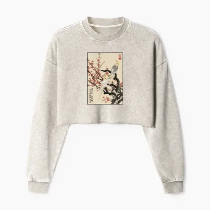 Tokyo-Tiger Whispers of Silent Blossoms Washed Crop Sweatshirt