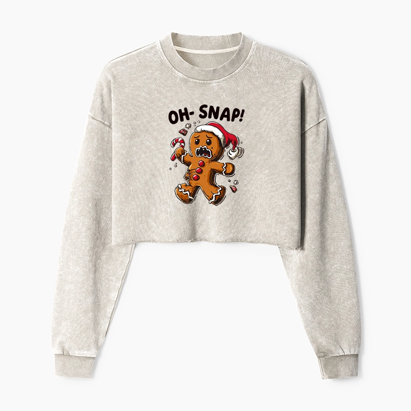Tokyo-Tiger Oh Snap The Gingerbread Man's Christmas Washed Crop Sweatshirt