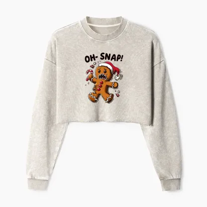 Tokyo-Tiger Oh Snap The Gingerbread Man's Christmas Washed Crop Sweatshirt