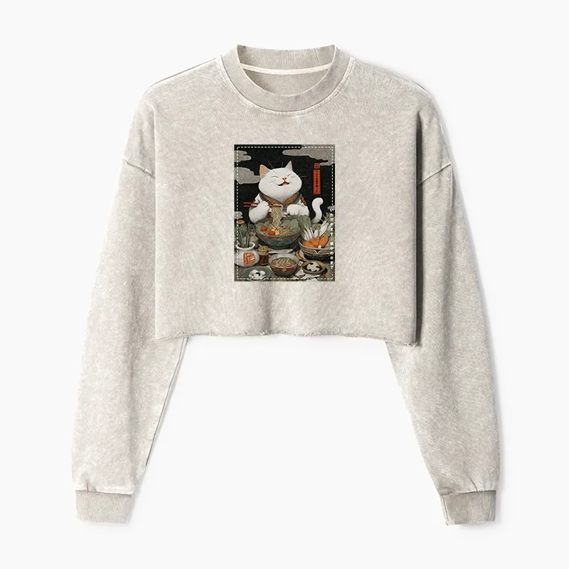 Tokyo-Tiger The Ramen-Loving Cat Washed Crop Sweatshirt