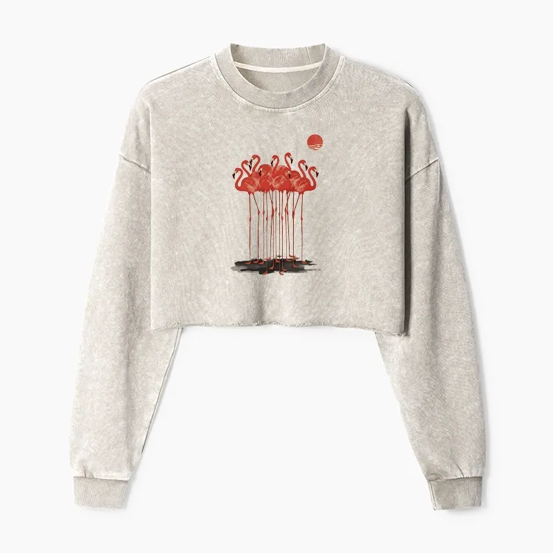 Tokyo-Tiger Flamingos at Dusk Washed Crop Sweatshirt
