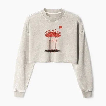 Tokyo-Tiger Flamingos at Dusk Washed Crop Sweatshirt