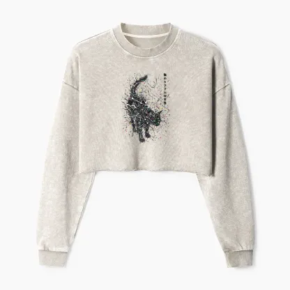 Tokyo-Tiger In The Spectrum Of Cats Washed Crop Sweatshirt