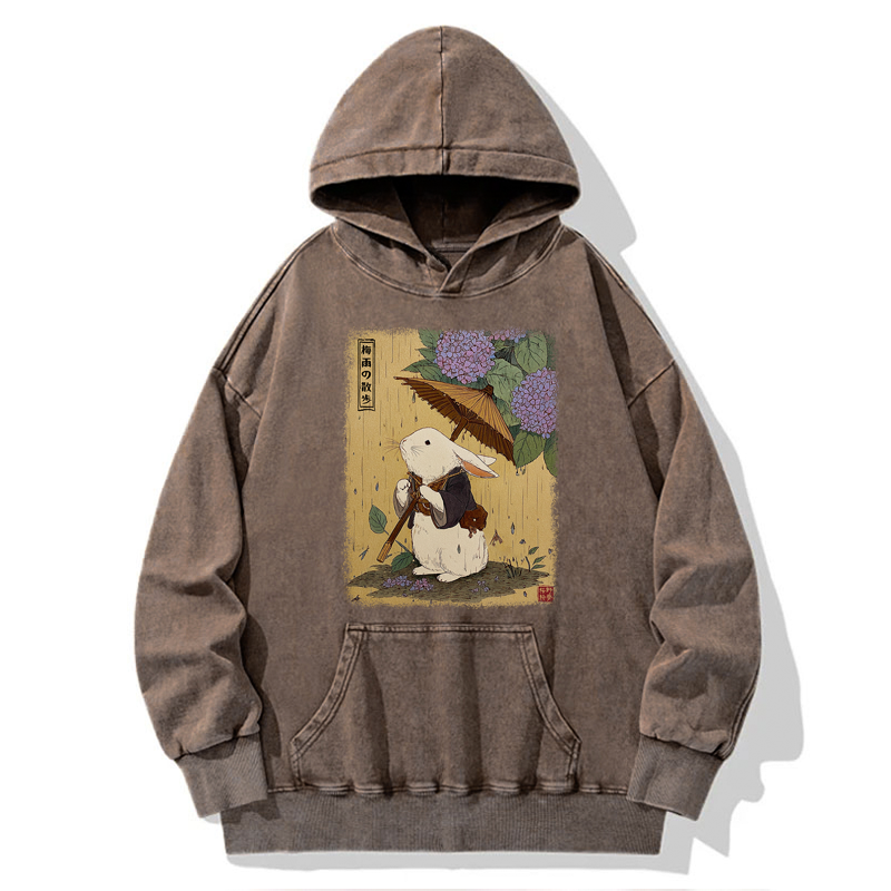 Tokyo-Tiger Ukiyoe Rainy Stroll Bunny Washed Hoodie