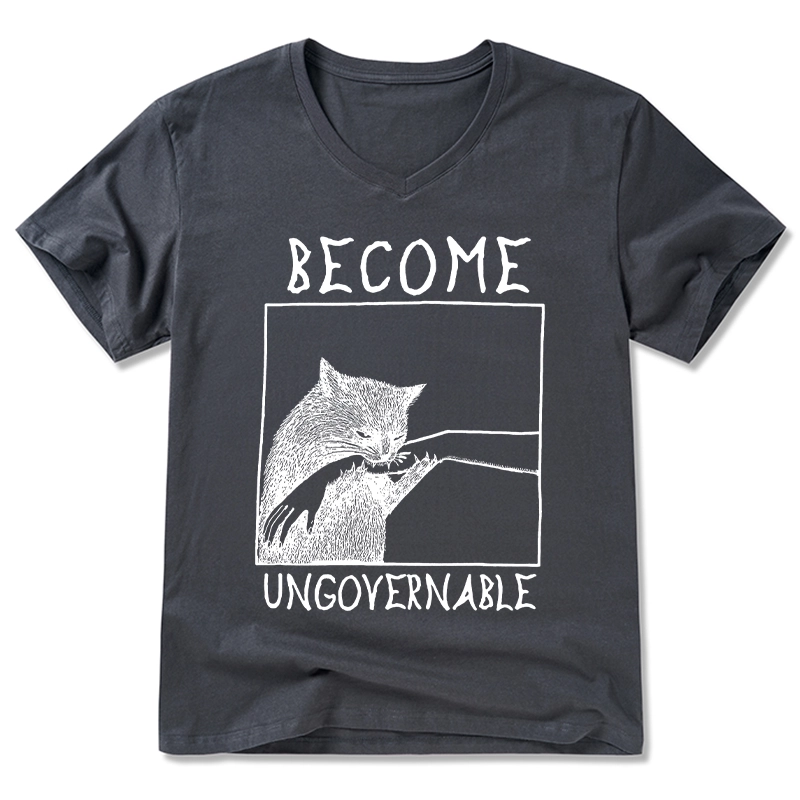 Tokyo-Tiger Cat Biting Arm V-Neck Classic T-Shirt