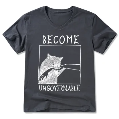 Tokyo-Tiger Cat Biting Arm V-Neck Classic T-Shirt