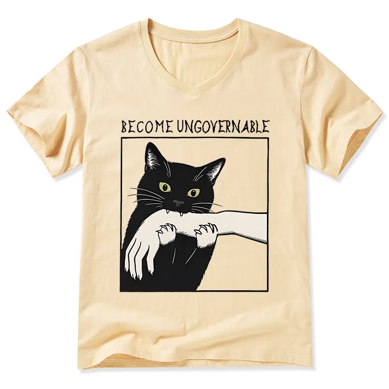 Tokyo-Tiger Black Cat Biting V-Neck Classic T-Shirt