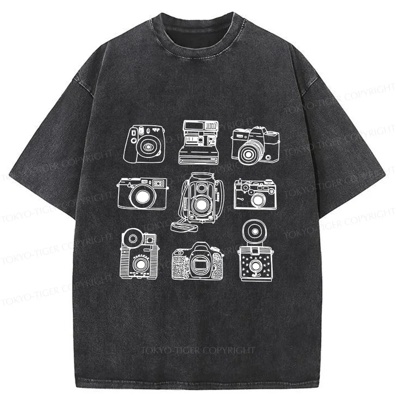 Tokyo-Tiger Various Cameras Washed T-Shirt