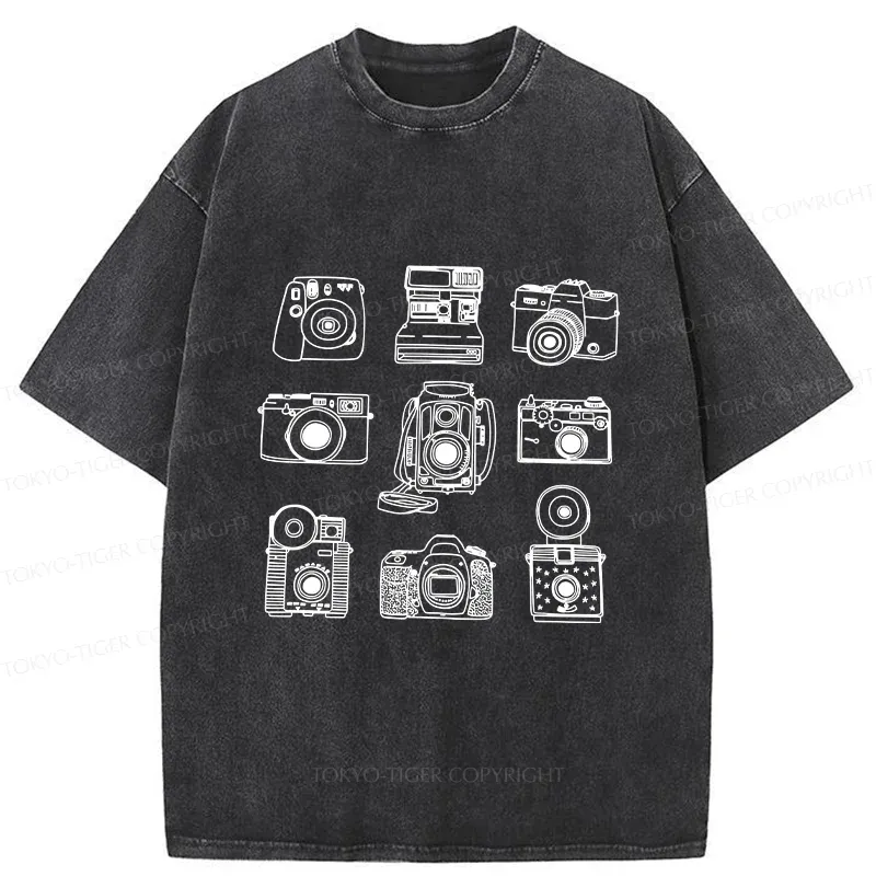 Tokyo-Tiger Various Cameras Washed T-Shirt