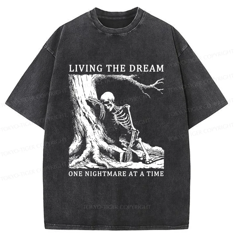 Tokyo-Tiger Skeleton Encountering Difficulties Washed T-Shirt