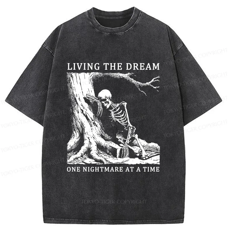 Tokyo-Tiger Skeleton Encountering Difficulties Washed T-Shirt