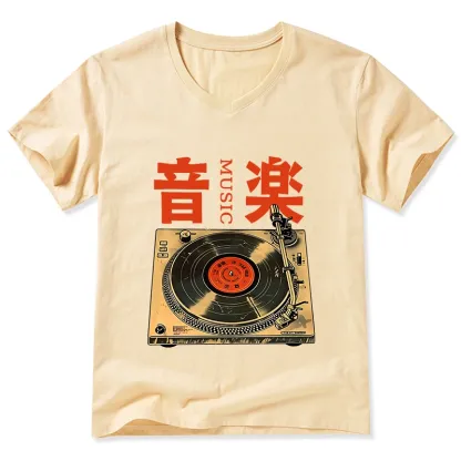Tokyo-Tiger Retro Music Record Player V-Neck Classic T-Shirt