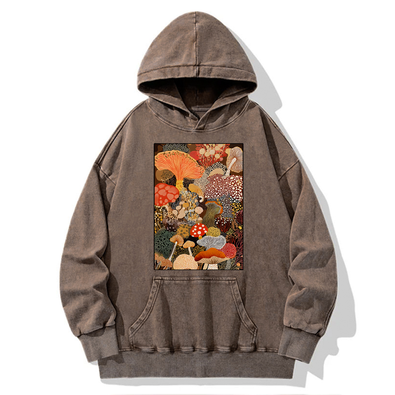 Tokyo-Tiger Psychedelic Mushroom Paintings Washed Hoodie