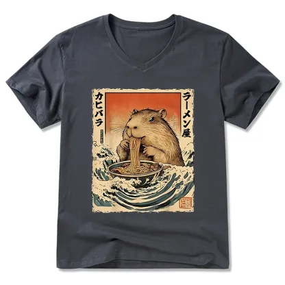 Tokyo-Tiger Hamster Eating Ramen V-Neck Classic T-Shirt