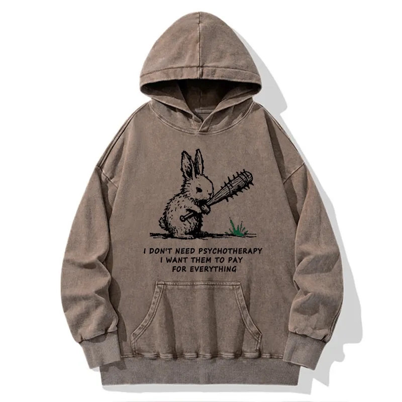 Tokyo-Tiger Violent Rabbit Funny Washed Hoodie