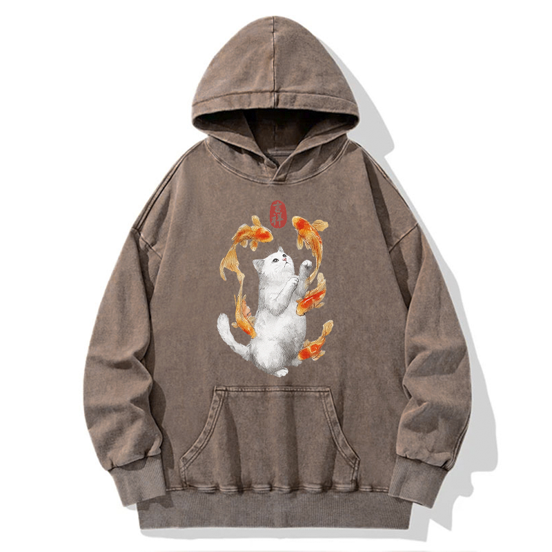 Tokyo-Tiger Zen Cat And The Dancing Fish Washed Hoodie