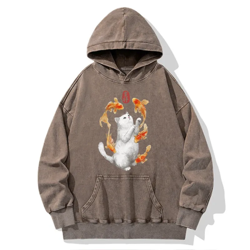 Tokyo-Tiger Zen Cat And The Dancing Fish Washed Hoodie