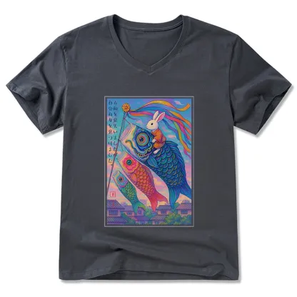 Tokyo-Tiger Ukiyoe Rabbit Ride Carp Streamer Poster V-Neck Classic T-Shirt