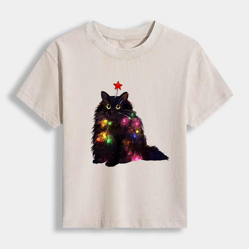 Tokyo-Tiger Christmas Lights Cat Women's Washed T-shirt