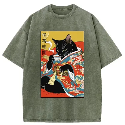 Tokyo-Tiger Afternoon Tea Time Washed T-Shirt