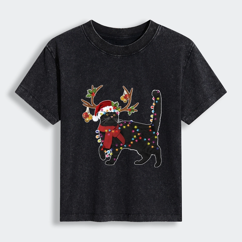 Tokyo-Tiger Christmas Black Cat Women's Washed T-shirt