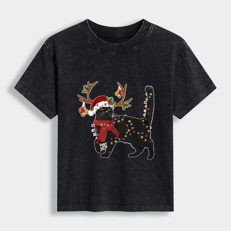 Tokyo-Tiger Christmas Black Cat Women's Washed T-shirt