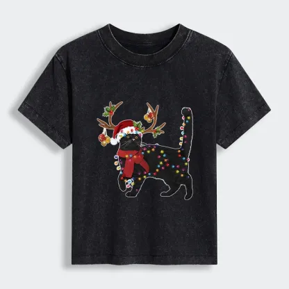 Tokyo-Tiger Christmas Black Cat Women's Washed T-shirt
