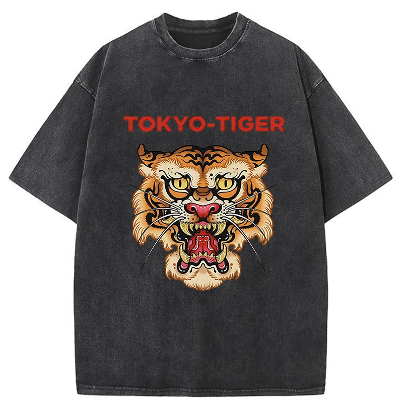 Tokyo-Tiger Retro Japanese Tiger Washed T-Shirt
