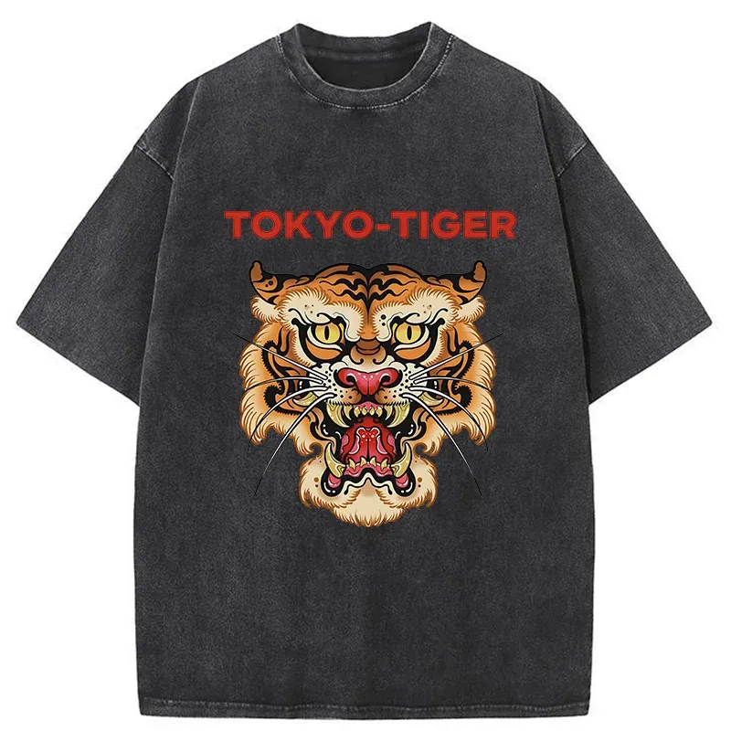 Tokyo-Tiger Retro Japanese Tiger Washed T-Shirt