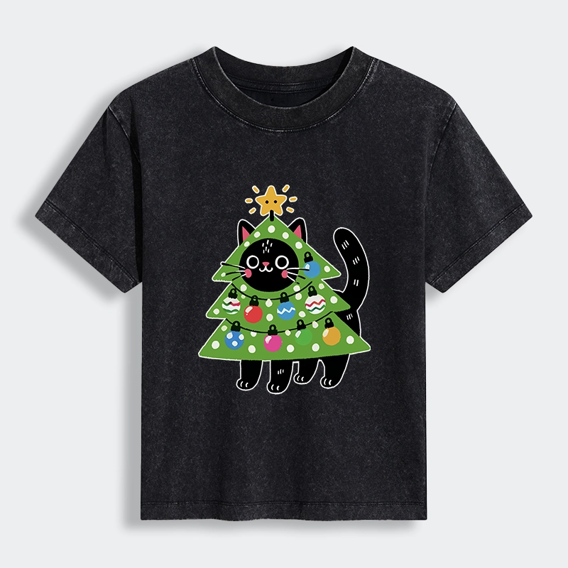 Tokyo-Tiger Christmas Tree Cat Women's Washed T-shirt