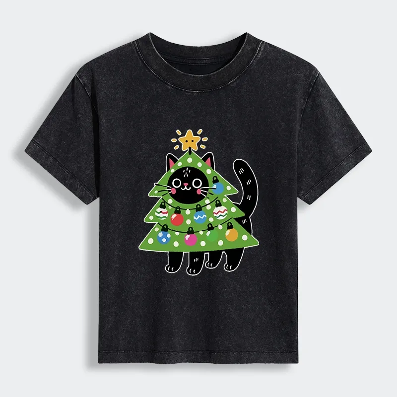 Tokyo-Tiger Christmas Tree Cat Women's Washed T-shirt