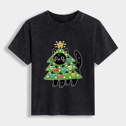 Tokyo-Tiger Christmas Tree Cat Women's Washed T-shirt