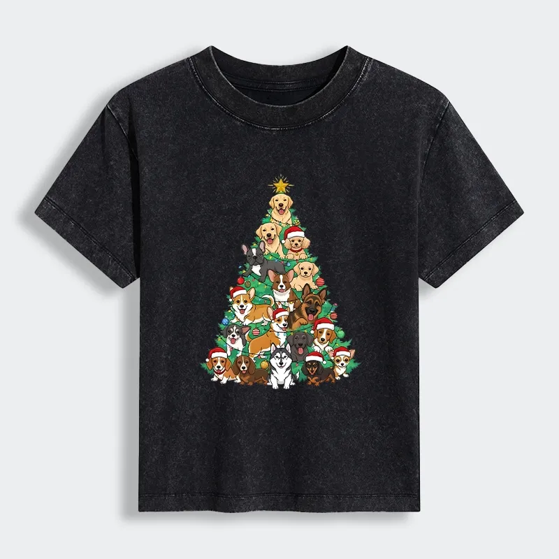 Tokyo-Tiger Christmas Tree Dog Funny Women's Washed T-shirt