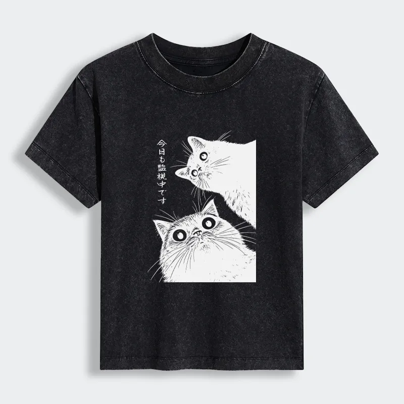 Tokyo-Tiger The Cat Is Watching Today Women's Washed T-shirt