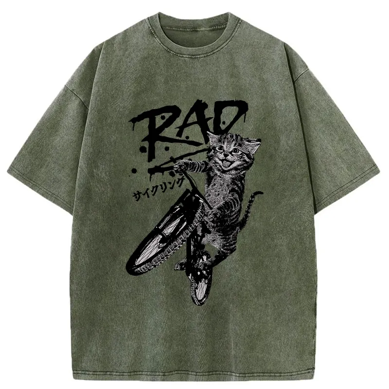 Tokyo-Tiger Bicycle Lover Cat Washed T-Shirt
