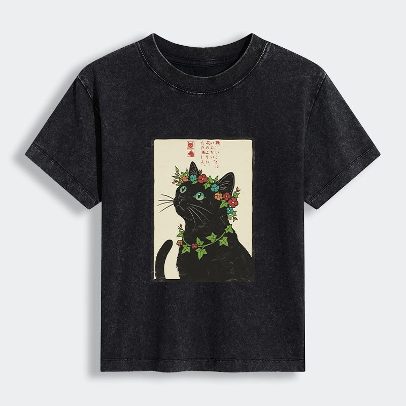 Tokyo-Tiger The Flower-Crowned Cat Women's Washed T-shirt
