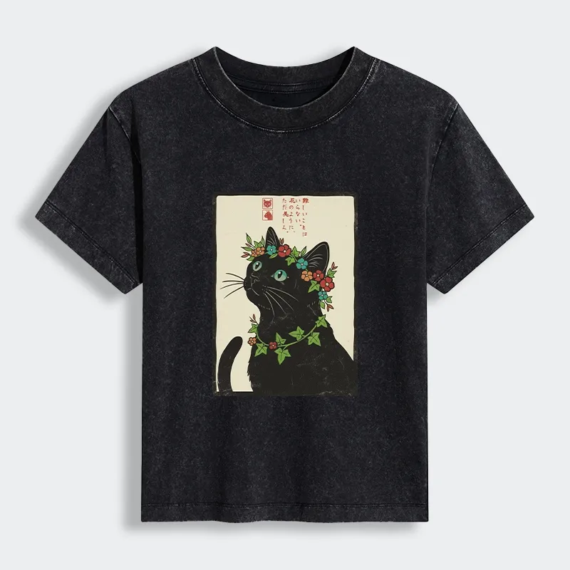 Tokyo-Tiger The Flower-Crowned Cat Women's Washed T-shirt