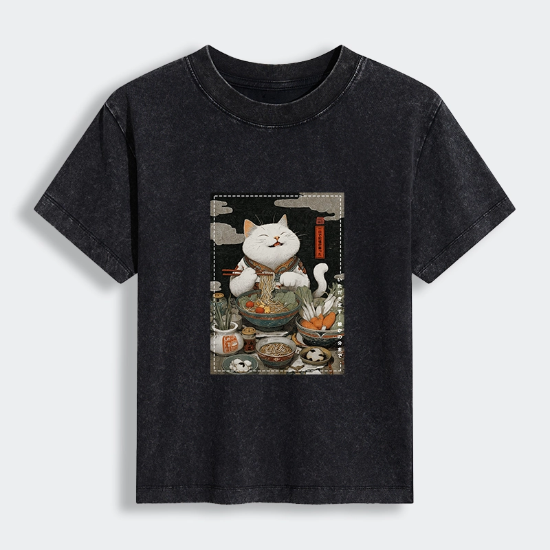 Tokyo-Tiger The Ramen-Loving Cat Women's Washed T-shirt
