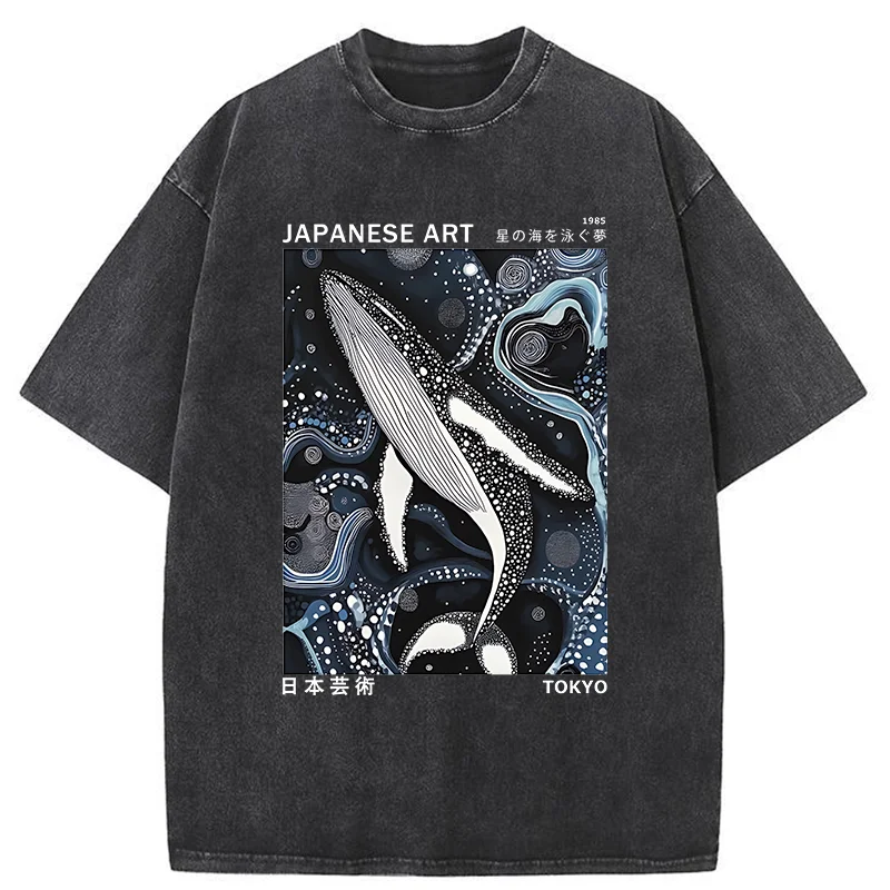 Tokyo-Tiger Polka Dot Art Whale Washed T-Shirt