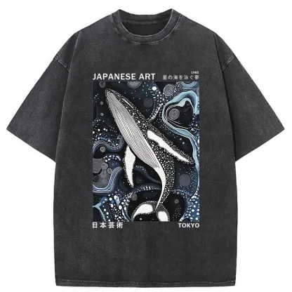 Tokyo-Tiger Polka Dot Art Whale Washed T-Shirt