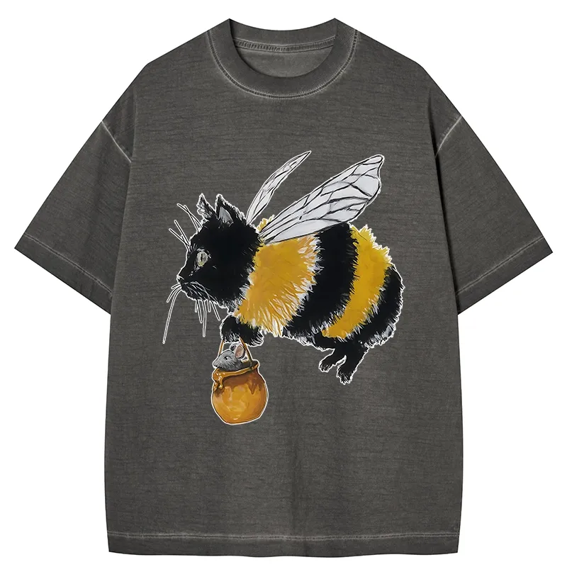 Tokyo-Tiger Catbee Funny Gradient Washed T-Shirt