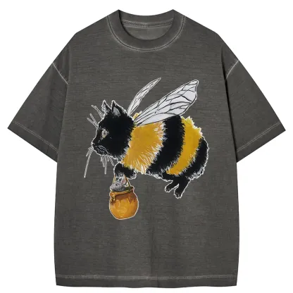 Tokyo-Tiger Catbee Funny Gradient Washed T-Shirt