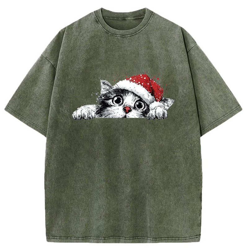 Tokyo-Tiger The Curious Christmas Cat Washed T-Shirt