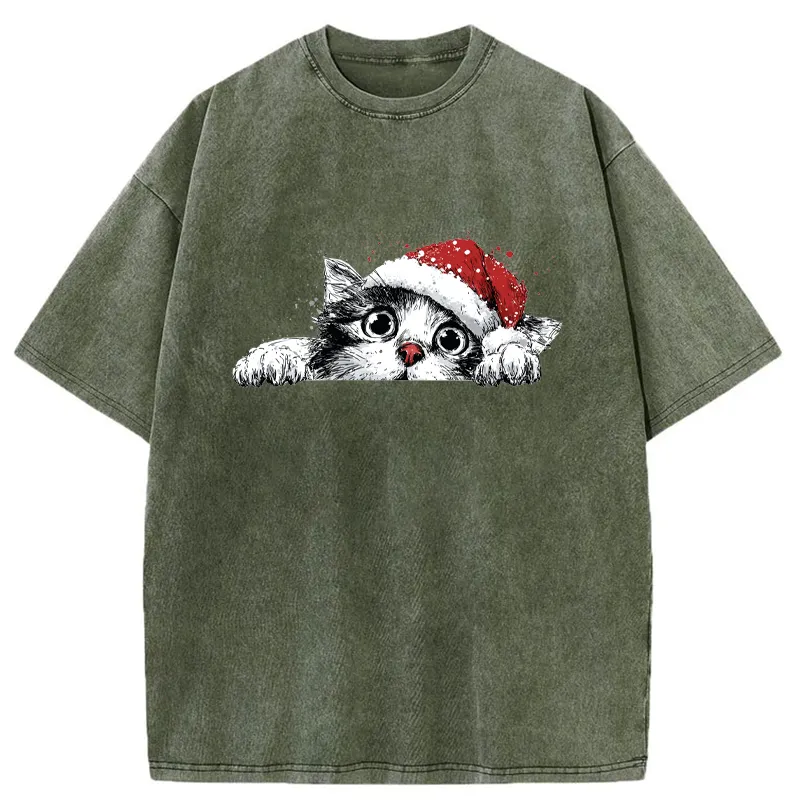 Tokyo-Tiger The Curious Christmas Cat Washed T-Shirt