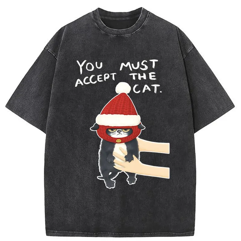 Tokyo-Tiger Accept This Christmas Cat Washed T-Shirt