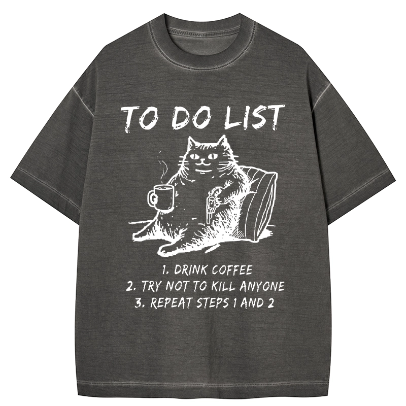 Tokyo-Tiger Cat's To-Do List Gradient Washed T-Shirt
